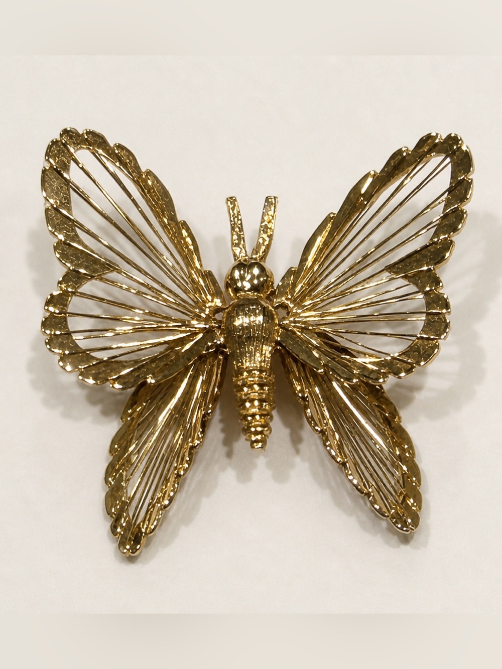 Dainty Monet Gold Tone Butterfly Brooch Pin Wire Wing Design 2 Inch